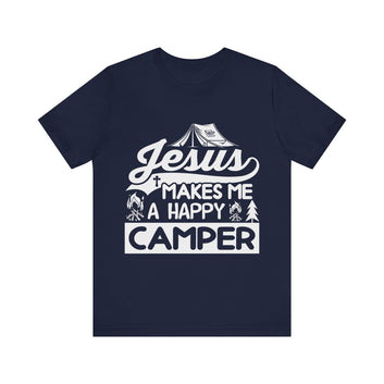 Jesus Makes Me A Happy Camper Unisex Jersey Short Sleeve Tee
